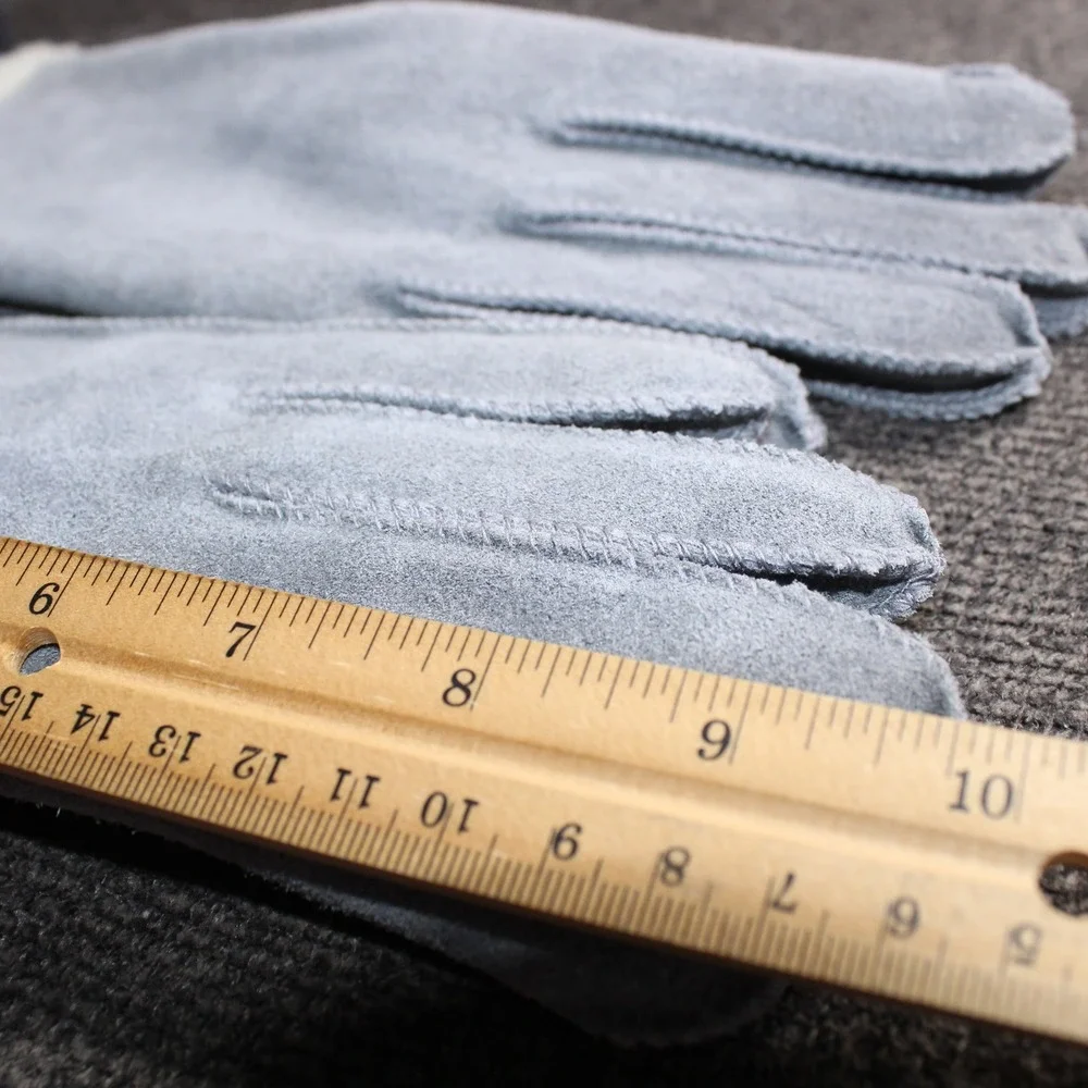 Fownes Leather Gloves Womens Small Blue New Vintage Borg Lined Suede Warm